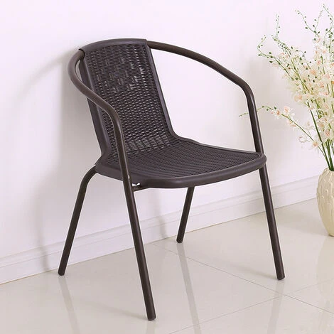 Livingandhome Outdoor Patio Metal Coffee Wicker Dining Chairs, Set Of 2 Brown 6 Livingandhome Outdoor Patio Metal Coffee Wicker Dining Chairs, Set Of 2 Brown - Image 4