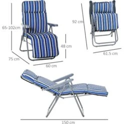 Outsunny Set Of 2 Adjustable Sun Lounger Recliner Reclining Seat Blue & White -Outdoor Furniture Store 29900051 2