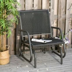 Outsunny Outdoor Gliding Swing Chair Garden Seat W/ Mesh Seat Curved Back Steel -Outdoor Furniture Store 29946385 3