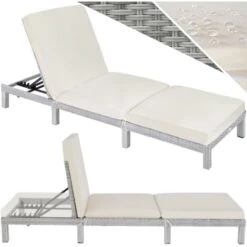 Sun Lounger Sofia Rattan - Reclining Sun Lounger, Garden Lounge Chair, Sun Chair - Light Grey