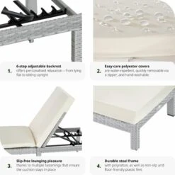 Sun Lounger Sofia Rattan - Reclining Sun Lounger, Garden Lounge Chair, Sun Chair - Light Grey -Outdoor Furniture Store 29961519 4