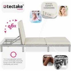 Sun Lounger Sofia Rattan - Reclining Sun Lounger, Garden Lounge Chair, Sun Chair - Light Grey -Outdoor Furniture Store 29961519 5