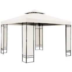 Garden Gazebo Pavilion 3x3m Stable, Robust Water-Repellent Metal Frame Outdoor Marquee Party Tent Sun Shade Canopy Awning Furniture Pergola Cream