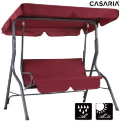 Casaria 2 Seater Garden Swing Bench 140cm With Canopy Outdoor Patio Furniture Red -Outdoor Furniture Store 29963375 3