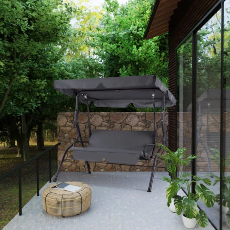 Casaria 2 Seater Garden Swing Bench 140cm With Canopy Outdoor Patio Furniture Anthracite 4 Casaria 2 Seater Garden Swing Bench 140cm With Canopy Outdoor Patio Furniture Anthracite - Image 2