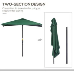 Outsunny 2.3m Garden Balcony Half Round Umbrella Metal Parasol Umbrella Green -Outdoor Furniture Store 29992012 5