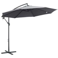 Outsunny 3(m) Cantilever Parasol Banana Umbrella W/ Crank & Tilt, Cross Base Grey