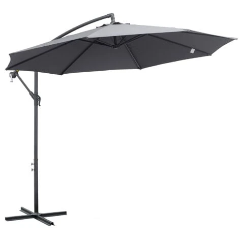 Outsunny 3(m) Cantilever Parasol Banana Umbrella W/ Crank & Tilt, Cross Base Grey 3 Outsunny 3(m) Cantilever Parasol Banana Umbrella W/ Crank & Tilt, Cross Base Grey