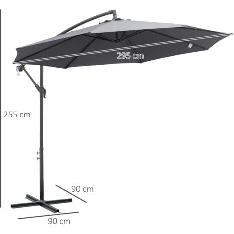 Outsunny 3(m) Cantilever Parasol Banana Umbrella W/ Crank & Tilt, Cross Base Grey 4 Outsunny 3(m) Cantilever Parasol Banana Umbrella W/ Crank & Tilt, Cross Base Grey - Image 2