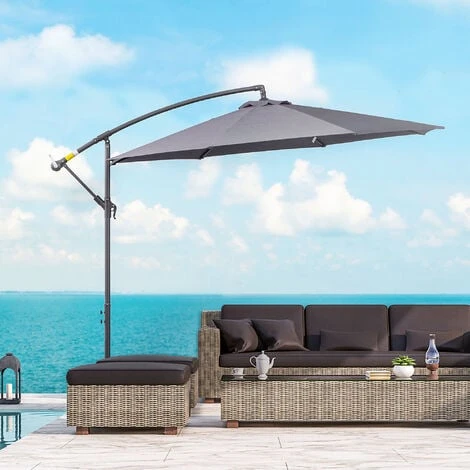 Outsunny 3(m) Cantilever Parasol Banana Umbrella W/ Crank & Tilt, Cross Base Grey 5 Outsunny 3(m) Cantilever Parasol Banana Umbrella W/ Crank & Tilt, Cross Base Grey - Image 3