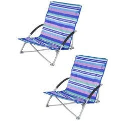 2 Yello Folding Low Seat Beach Chair For Camping, Fishing Or Beach- Blue
