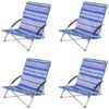 4 Yello Low Folding Beach Chairs For Camping, Fishing Or Beach - Blue Striped