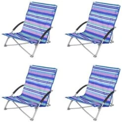 4 Yello Low Folding Beach Chairs For Camping, Fishing Or Beach - Blue Striped