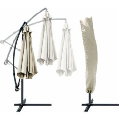 VOUNOT 3m Cantilever Garden Parasol, Banana Patio Umbrella With Crank Handle And Tilt, Beige -Outdoor Furniture Store 30265585 4