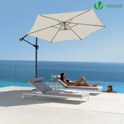 VOUNOT 3m Cantilever Garden Parasol, Banana Patio Umbrella With Crank Handle And Tilt, Beige -Outdoor Furniture Store 30265585 5