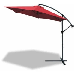 VOUNOT 3m Cantilever Garden Parasol, Banana Patio Umbrella With Crank Handle And Tilt, Red