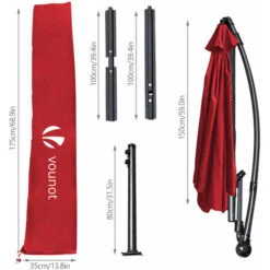 VOUNOT 3m Cantilever Garden Parasol, Banana Patio Umbrella With Crank Handle And Tilt, Red -Outdoor Furniture Store 30330423 3
