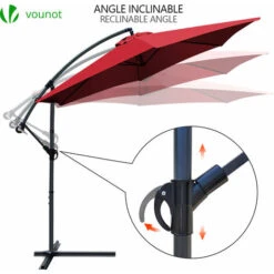 VOUNOT 3m Cantilever Garden Parasol, Banana Patio Umbrella With Crank Handle And Tilt, Red -Outdoor Furniture Store 30330423 5