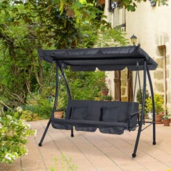 Outsunny 2-in-1 Patio Swing Chair 3 Seater Hammock Cushion Bed Tilt Canopy Grey -Outdoor Furniture Store 30357791 3