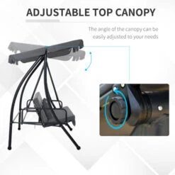 Outsunny 2-in-1 Patio Swing Chair 3 Seater Hammock Cushion Bed Tilt Canopy Grey -Outdoor Furniture Store 30357791 4