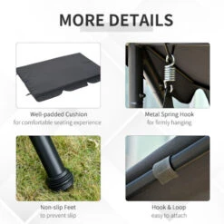 Outsunny 2-in-1 Patio Swing Chair 3 Seater Hammock Cushion Bed Tilt Canopy Grey -Outdoor Furniture Store 30357791 5