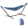 Outsunny 294 X 117cm Hammock With Metal Stand Carrying Bag 120kg White Stripe -Outdoor Furniture Store 30357803 1