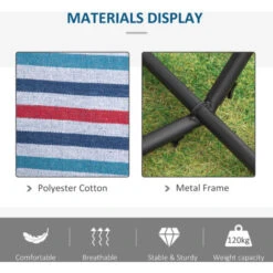 Outsunny 294 X 117cm Hammock With Metal Stand Carrying Bag 120kg White Stripe -Outdoor Furniture Store 30357803 5