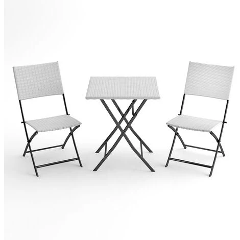 Livingandhome Set Of 3 Rattan Garden Foldable Coffee Table And Chairs Set, White 6 Livingandhome Set Of 3 Rattan Garden Foldable Coffee Table And Chairs Set, White - Image 4