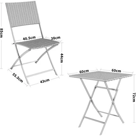 Livingandhome Set Of 3 Rattan Garden Foldable Coffee Table And Chairs Set, White 7 Livingandhome Set Of 3 Rattan Garden Foldable Coffee Table And Chairs Set, White - Image 5