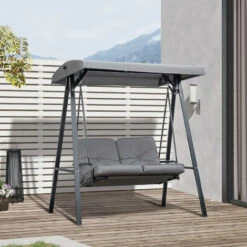Outsunny 2 Seater Garden Outdoor Swing Chair Hammock W/ Steel Frame Grey -Outdoor Furniture Store 30773239 3