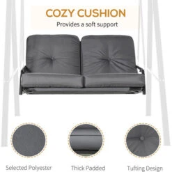 Outsunny 2 Seater Garden Outdoor Swing Chair Hammock W/ Steel Frame Grey -Outdoor Furniture Store 30773239 5