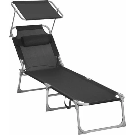 Songmics Sun Lounger, Sunbed, Reclining Sun Chair, With Headrest, Adjustable Backrest, Sunshade, Lightweight, Foldable, 53 X 193 X 29.5 Cm, Load Capacity 150 Kg, For Garden, Black GCB192B01 3 Songmics Sun Lounger, Sunbed, Reclining Sun Chair, With Headrest, Adjustable Backrest, Sunshade, Lightweight, Foldable, 53 X 193 X 29.5 Cm, Load Capacity 150 Kg, For Garden, Black GCB192B01