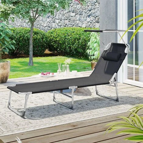 Songmics Sun Lounger, Sunbed, Reclining Sun Chair, With Headrest, Adjustable Backrest, Sunshade, Lightweight, Foldable, 53 X 193 X 29.5 Cm, Load Capacity 150 Kg, For Garden, Black GCB192B01 4 Songmics Sun Lounger, Sunbed, Reclining Sun Chair, With Headrest, Adjustable Backrest, Sunshade, Lightweight, Foldable, 53 X 193 X 29.5 Cm, Load Capacity 150 Kg, For Garden, Black GCB192B01 - Image 2