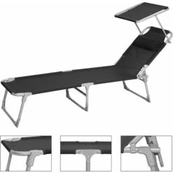 Songmics Sun Lounger, Sunbed, Reclining Sun Chair, With Headrest, Adjustable Backrest, Sunshade, Lightweight, Foldable, 53 X 193 X 29.5 Cm, Load Capacity 150 Kg, For Garden, Black GCB192B01 10 Songmics Sun Lounger, Sunbed, Reclining Sun Chair, With Headrest, Adjustable Backrest, Sunshade, Lightweight, Foldable, 53 X 193 X 29.5 Cm, Load Capacity 150 Kg, For Garden, Black GCB192B01 -Outdoor Furniture Store 31495718 4