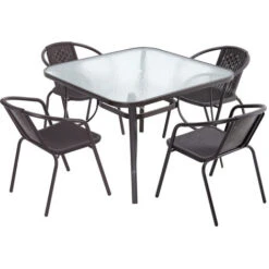 Livingandhome Garden Ripple Glass Square Table And Stackable Chair Set With Umbrella Hole, Brown Table + 2 Chairs 9 Livingandhome Garden Ripple Glass Square Table And Stackable Chair Set With Umbrella Hole, Brown Table + 2 Chairs -Outdoor Furniture Store 31537830 3