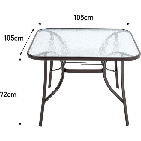 Livingandhome Garden Ripple Glass Square Table And Stackable Chair Set With Umbrella Hole, Brown Table + 2 Chairs 6 Livingandhome Garden Ripple Glass Square Table And Stackable Chair Set With Umbrella Hole, Brown Table + 2 Chairs - Image 4