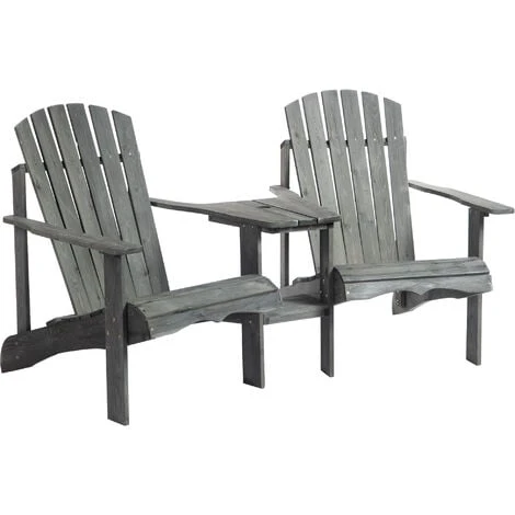 Outsunny Wooden Double Adirondack Chair W/ Center Table & Umbrella Hole Grey 3 Outsunny Wooden Double Adirondack Chair W/ Center Table & Umbrella Hole Grey