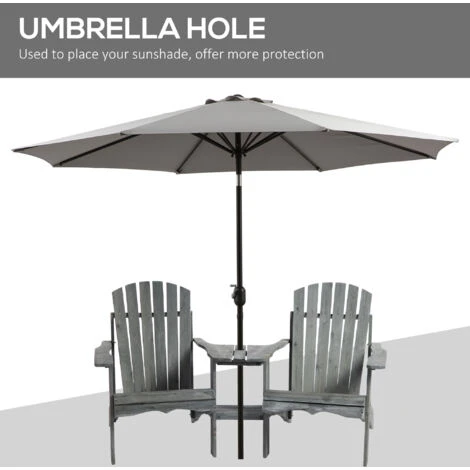 Outsunny Wooden Double Adirondack Chair W/ Center Table & Umbrella Hole Grey 6 Outsunny Wooden Double Adirondack Chair W/ Center Table & Umbrella Hole Grey - Image 4