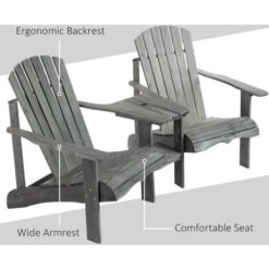 Outsunny Wooden Double Adirondack Chair W/ Center Table & Umbrella Hole Grey 11 Outsunny Wooden Double Adirondack Chair W/ Center Table & Umbrella Hole Grey -Outdoor Furniture Store 31616040 5