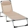 Outsunny Folding Outdoor Reclining Sun Lounger Chair Aluminium Frame Khaki -Outdoor Furniture Store 31665771 1