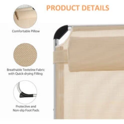 Outsunny Folding Outdoor Reclining Sun Lounger Chair Aluminium Frame Khaki -Outdoor Furniture Store 31665771 5