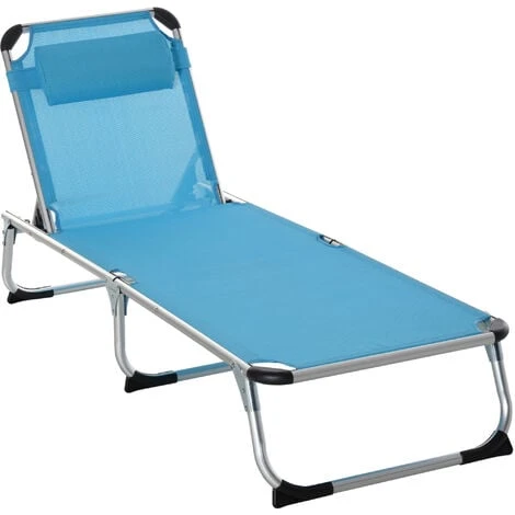 Outsunny Folding Outdoor Reclining Sun Lounger Chair Aluminium Frame Blue 3 Outsunny Folding Outdoor Reclining Sun Lounger Chair Aluminium Frame Blue
