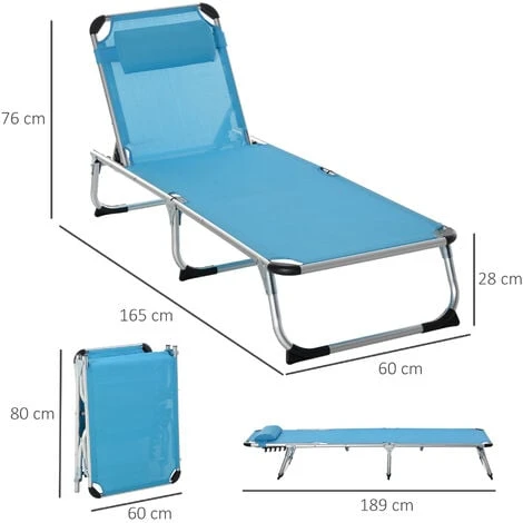 Outsunny Folding Outdoor Reclining Sun Lounger Chair Aluminium Frame Blue 4 Outsunny Folding Outdoor Reclining Sun Lounger Chair Aluminium Frame Blue - Image 2