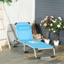 Outsunny Folding Outdoor Reclining Sun Lounger Chair Aluminium Frame Blue 9 Outsunny Folding Outdoor Reclining Sun Lounger Chair Aluminium Frame Blue -Outdoor Furniture Store 31665779 3