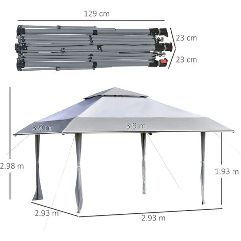 Outsunny 4 X 4m Outdoor Pop-Up Canopy Tent Gazebo Adjustable Legs Bag Grey 4 Outsunny 4 X 4m Outdoor Pop-Up Canopy Tent Gazebo Adjustable Legs Bag Grey - Image 2