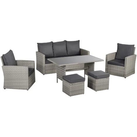 Outsunny 6 PCS Patio PE Rattan Sofa Furniture Set Dining Table Grey 3 Outsunny 6 PCS Patio PE Rattan Sofa Furniture Set Dining Table Grey