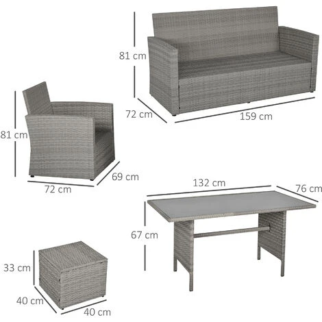 Outsunny 6 PCS Patio PE Rattan Sofa Furniture Set Dining Table Grey 4 Outsunny 6 PCS Patio PE Rattan Sofa Furniture Set Dining Table Grey - Image 2