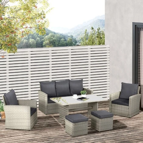 Outsunny 6 PCS Patio PE Rattan Sofa Furniture Set Dining Table Grey 5 Outsunny 6 PCS Patio PE Rattan Sofa Furniture Set Dining Table Grey - Image 3