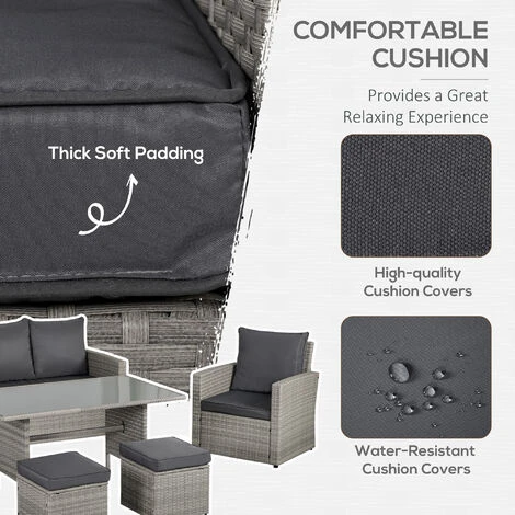 Outsunny 6 PCS Patio PE Rattan Sofa Furniture Set Dining Table Grey 7 Outsunny 6 PCS Patio PE Rattan Sofa Furniture Set Dining Table Grey - Image 5