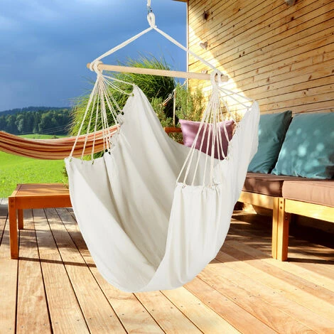 Relaxdays Hanging Chair. Modern Cotton Swing Seat, For Adults & Children, In- & Outdoor Use, Max. 150 Kg, Beige 3 Relaxdays Hanging Chair. Modern Cotton Swing Seat, For Adults & Children, In- & Outdoor Use, Max. 150 Kg, Beige - Image 2